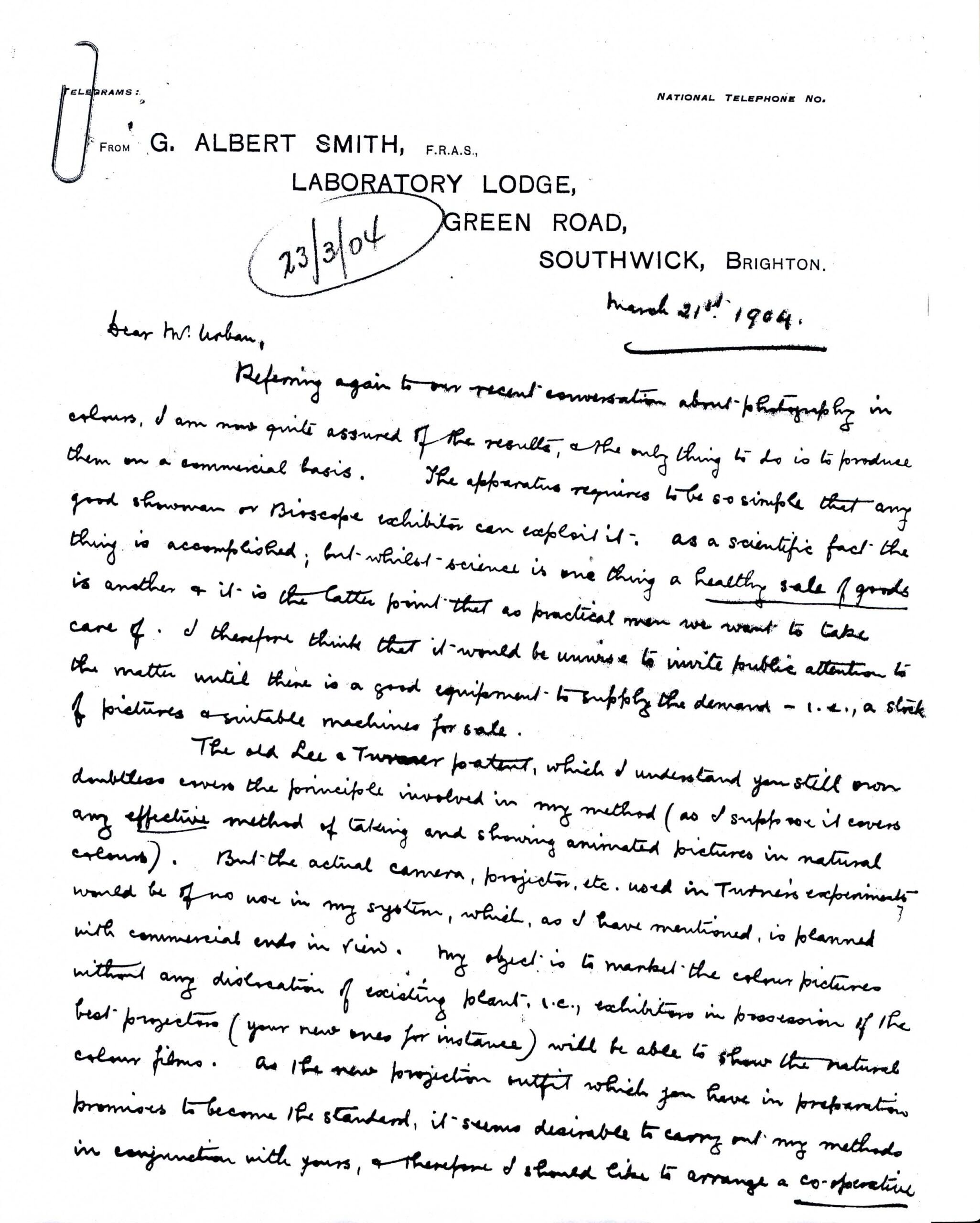 C A Smith Letter to Charles Urban