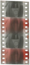 Unknown Red painted Neg_small1 Black and White Negative with alternate frames painted red.